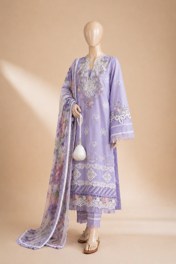 Elaf lavender love ChikenKari Embroidered Three Piece Lawn Collection