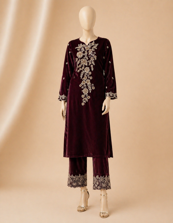 Embroidered Velvet 2PC Azure-218