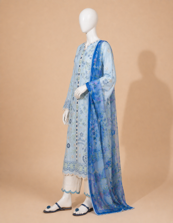 Qalamkaar QL-1049 Chikenkari Embroidered Dhanak 3pc
