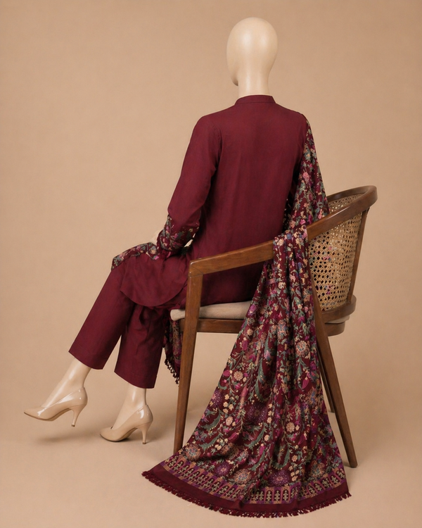 Bareeze FCC-192 Red Embroidered Dhanak 3PC Winter Collection