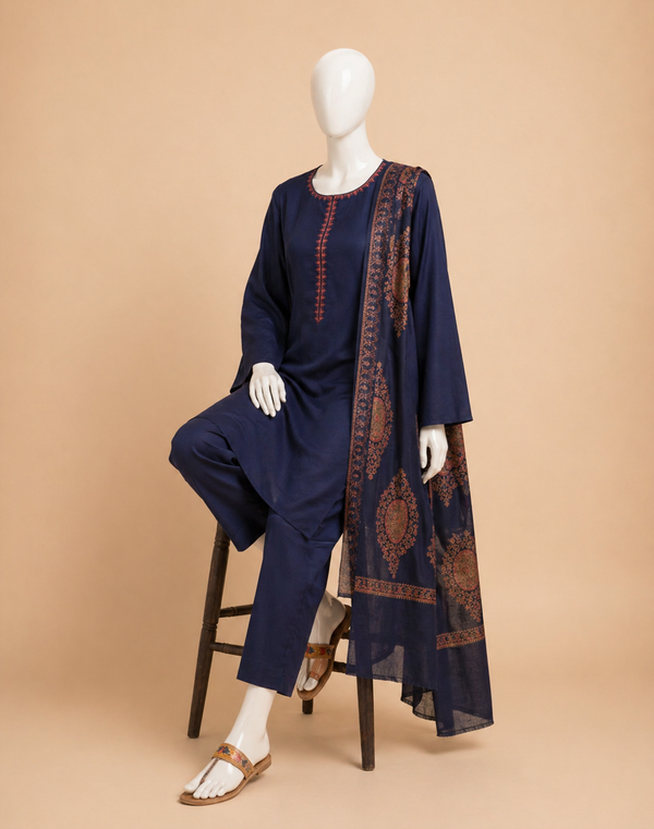 Sapphire D-200 Embroidered Dhanak 3pc