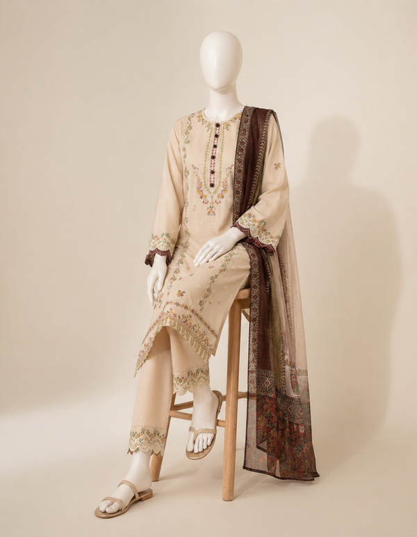 Sapphire D-299 Embroidered Dhanak 3PC