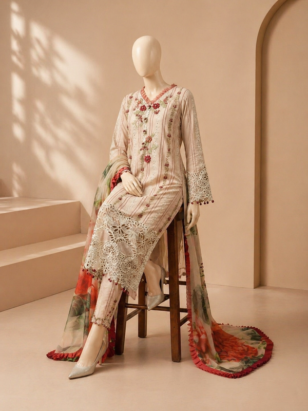 Mushq Embroidered lawn Three Piece D-212