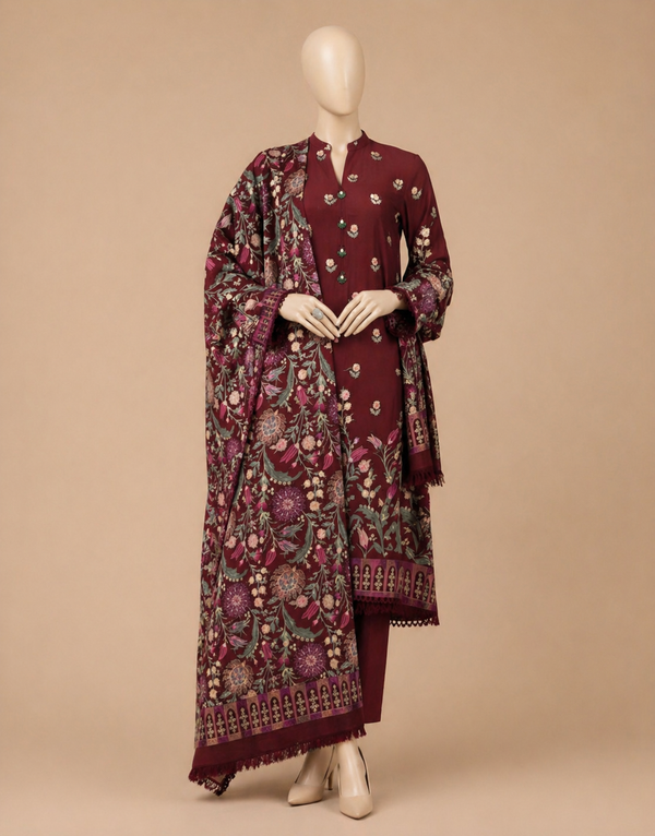 Bareeze FCC-192 Red Embroidered Dhanak 3PC Winter Collection