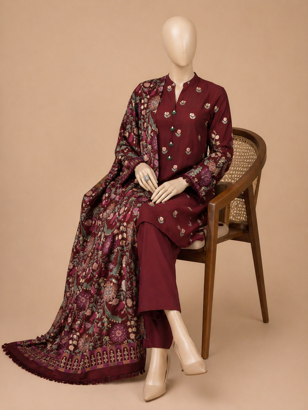 Bareeze FCC-192 Red Embroidered Dhanak 3PC Winter Collection