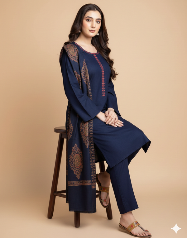 Sapphire D-200 Embroidered Dhanak 3pc