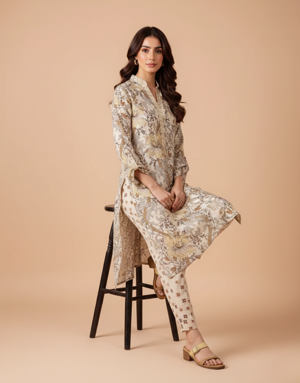 D-731 Printed Silk 2pc Wt