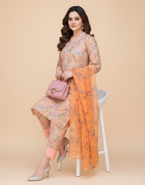 AC-03 Peach Printed Airjet Viscous Silk 3pc Wt