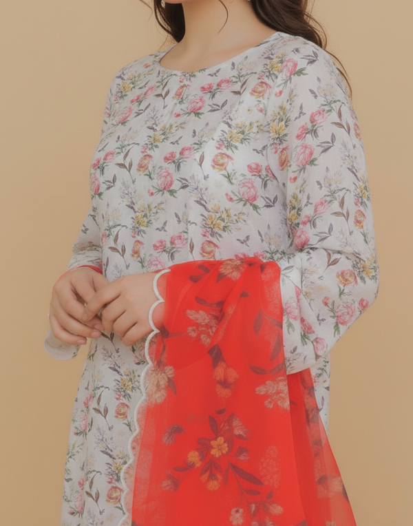 AC-02 White Printed Airjet Viscous Silk 3PC