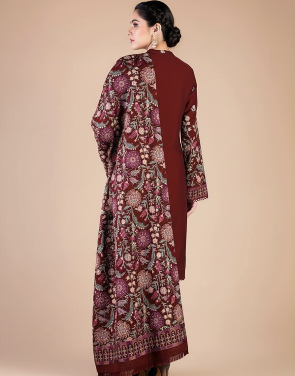 Bareeze FCC-192 Red Embroidered Dhanak 3PC Winter Collection