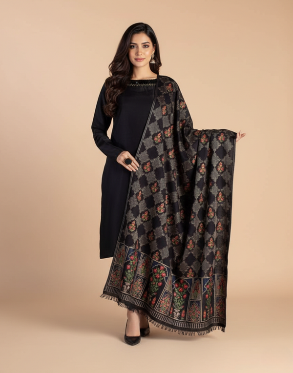 Bareeze FCC-537 Black Embroidered Dhanak 3PC Winter Collection