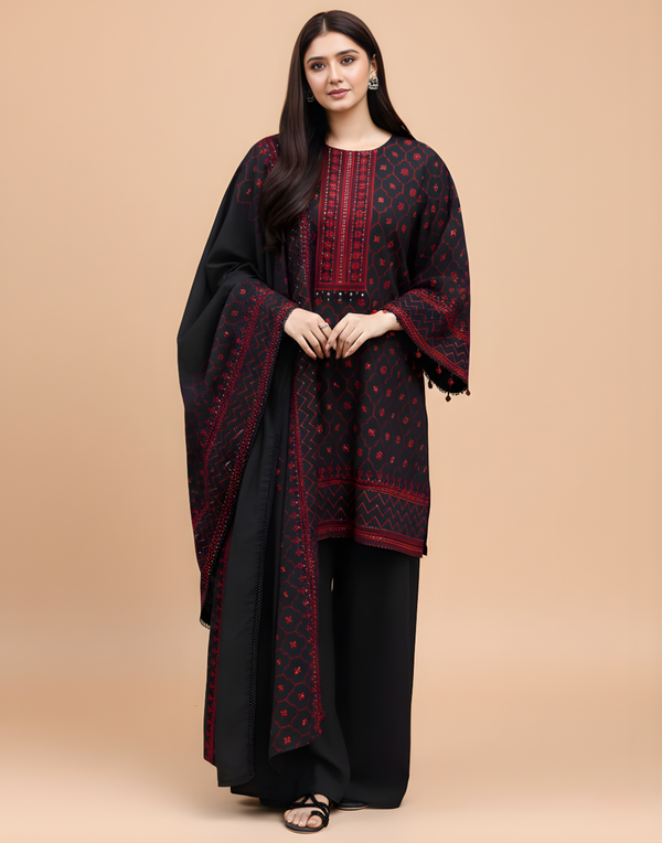 Cross Stitch Black Embroidered Dhanak 3PC Winter D-88