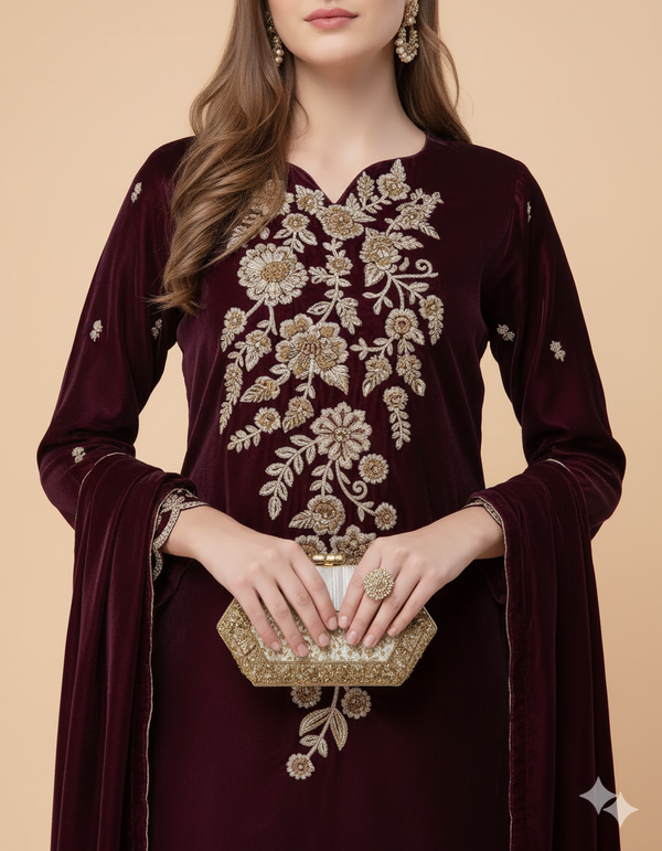 Embroidered Velvet 2PC Azure-218