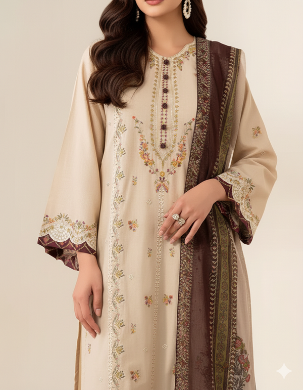 Sapphire D-299 Embroidered Dhanak 3PC