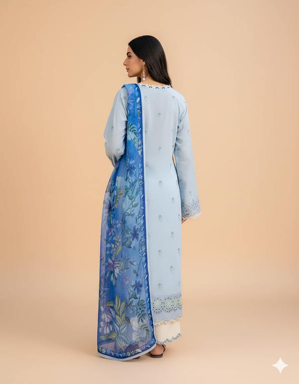 Qalamkaar QL-1049 Chikenkari Embroidered Dhanak 3pc