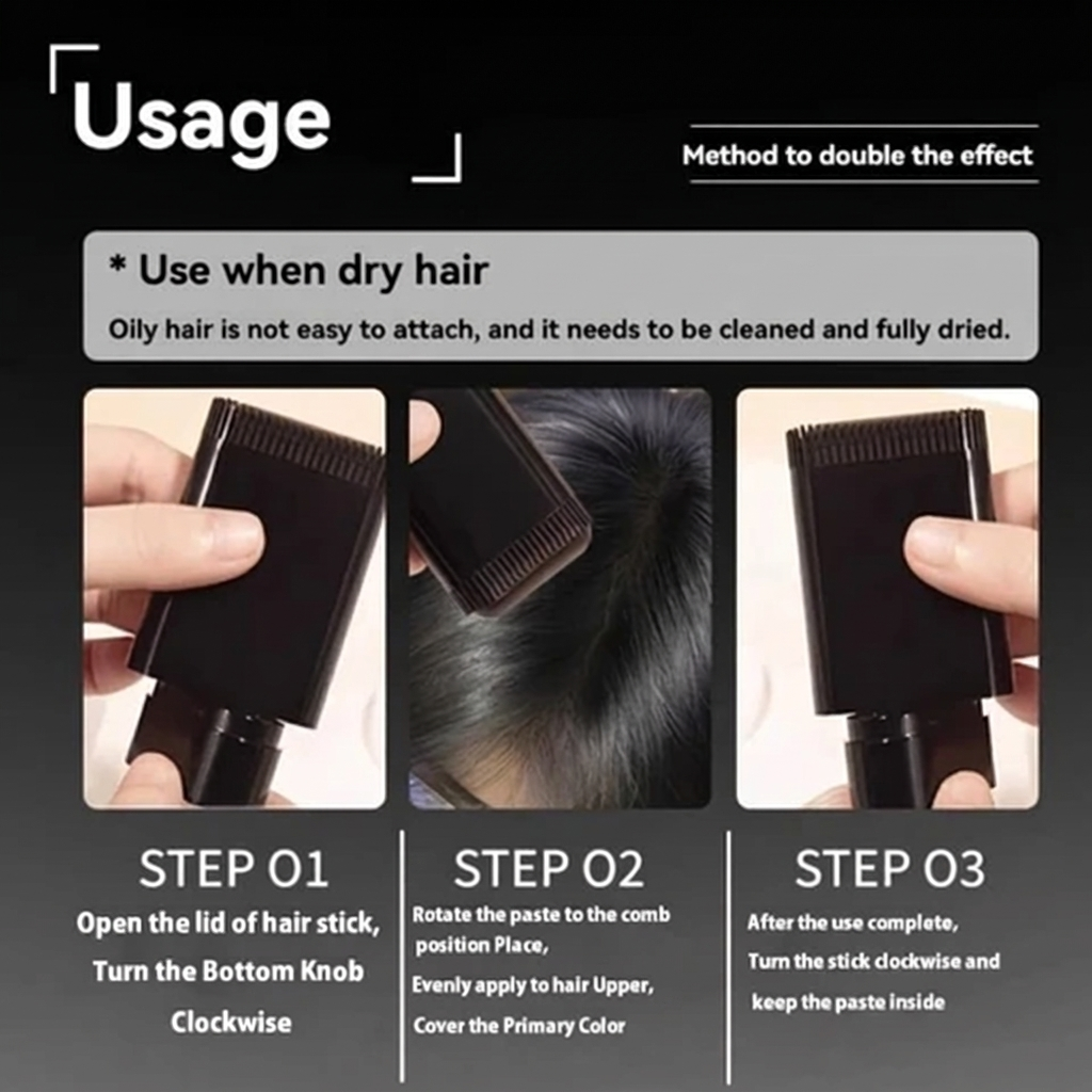 Hair Color Stick, Instant Gray Coverage, Natural Look, Waterproof Temporary Hair Dye for Men & Women