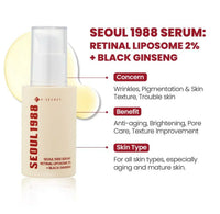 K-SECRET SEOUL 1988 Retinal Serum – 2% Advanced Retinal Liposome & 58% Black Ginseng Extract | Fine Lines & Skin Texture Refining Korean Skincare Serum