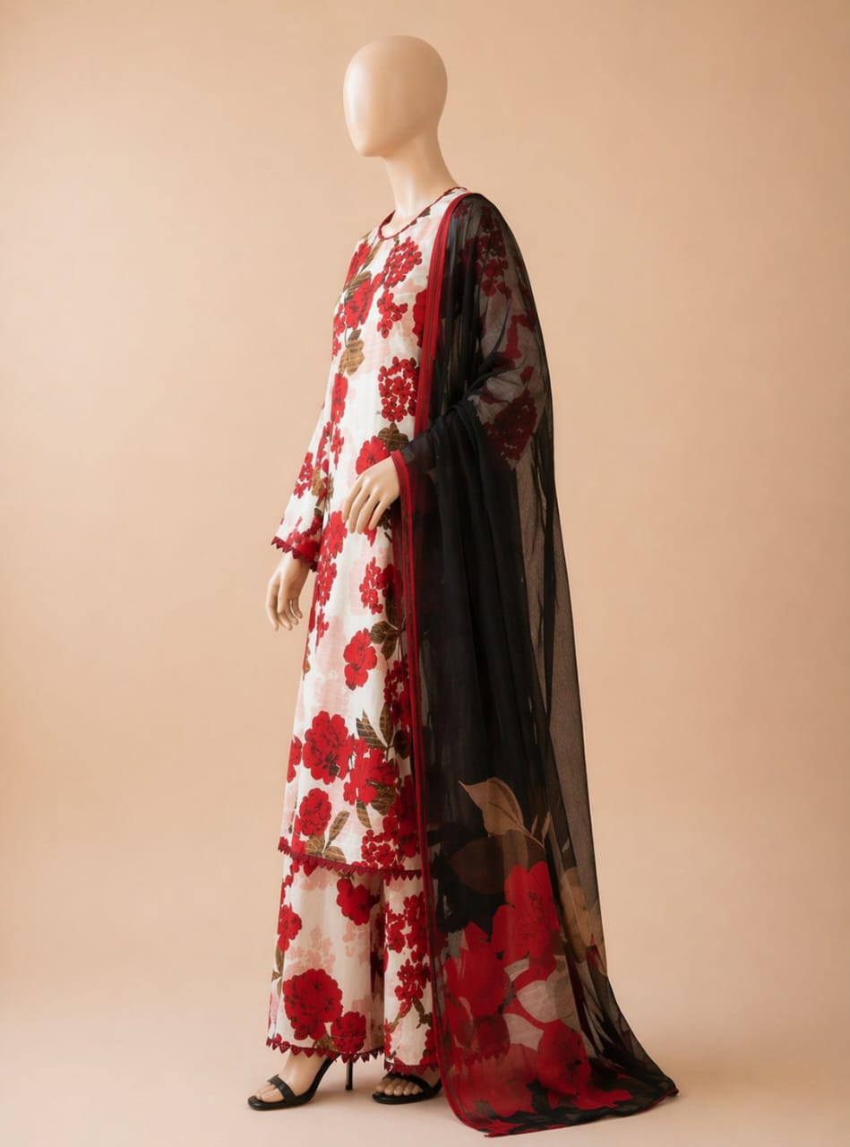 fcc-735 Printed Airjet Viscous Silk Three Piece