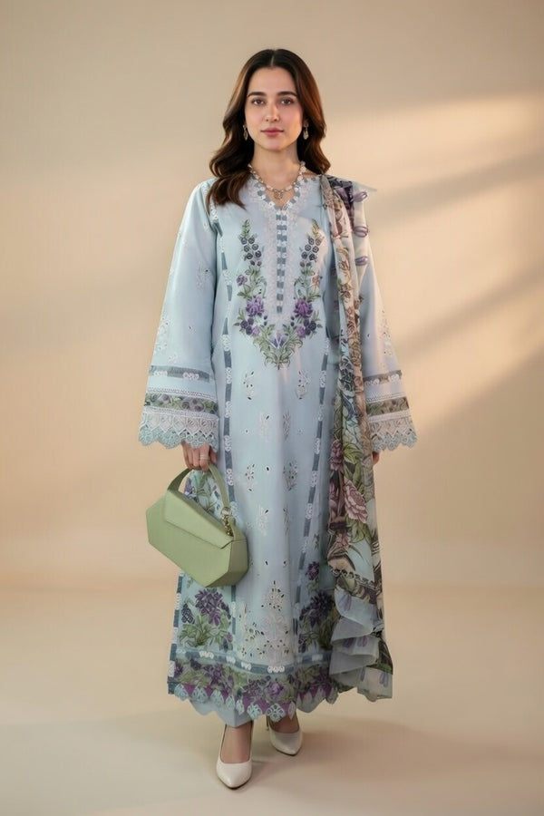 Qalamkar Chikenkari Embroidered lawn Three Piece QL-1028