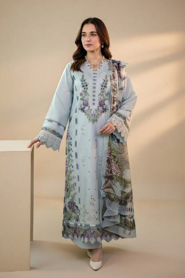 Qalamkar Chikenkari Embroidered lawn Three Piece QL-1028