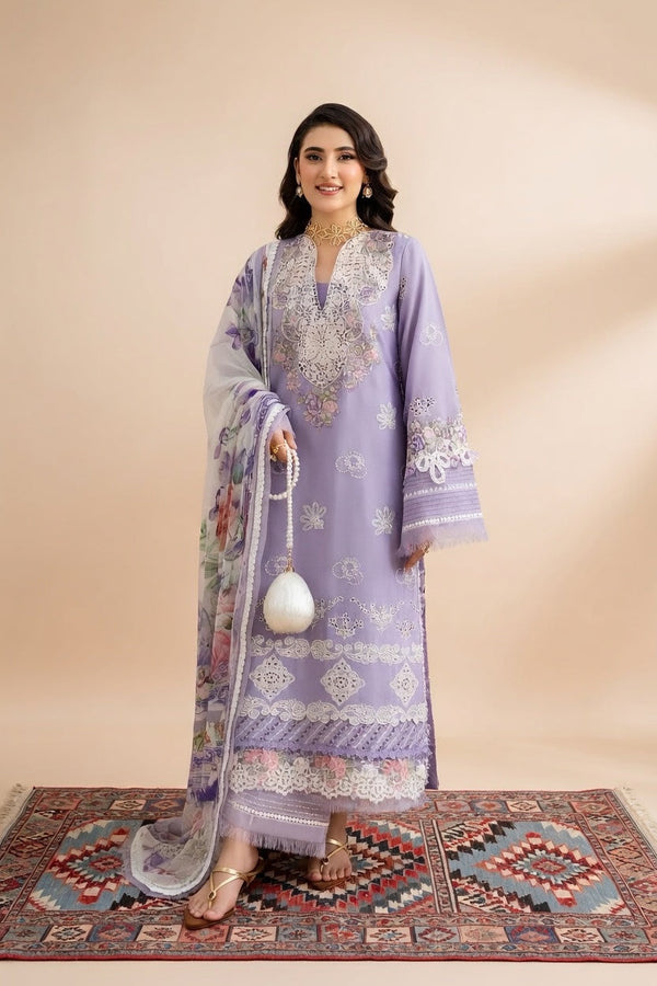 Elaf lavender love ChikenKari Embroidered Three Piece Lawn Collection