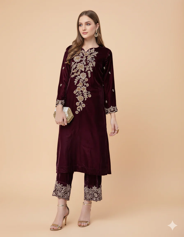 Embroidered Velvet 2PC Azure-218