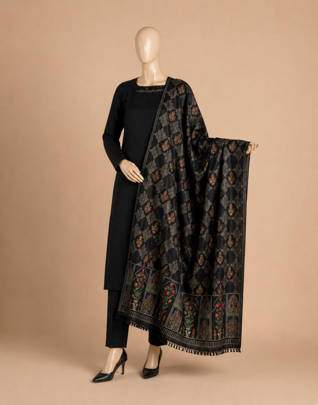 Bareeze FCC-537 Black Embroidered Dhanak 3PC Winter Collection