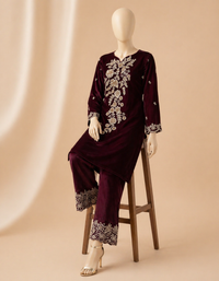 Embroidered Velvet 2PC Azure-218