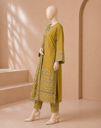 laam Embroidered Dhanak 3PC Lemon laam-44