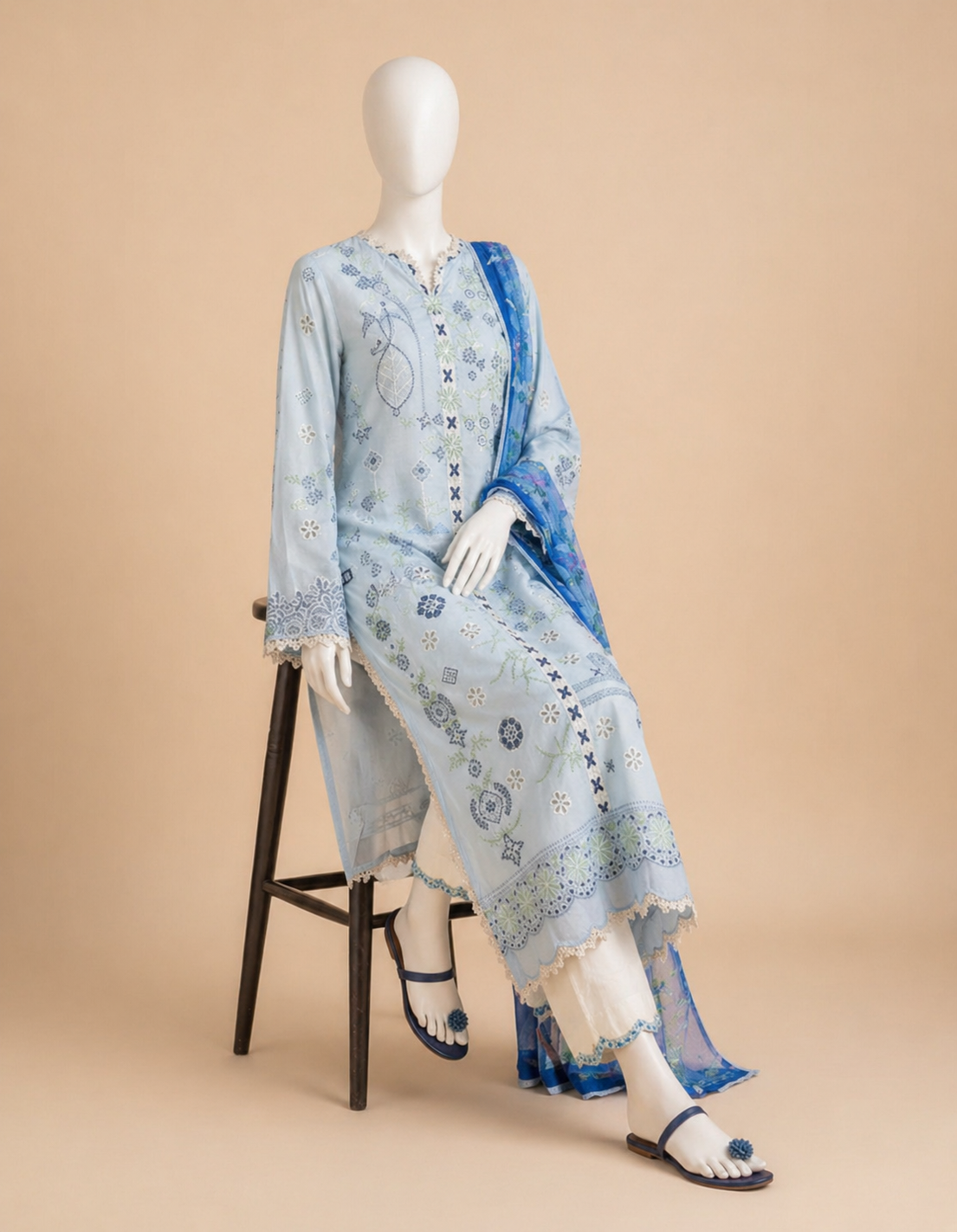 Qalamkaar QL-1049 Chikenkari Embroidered Dhanak 3pc