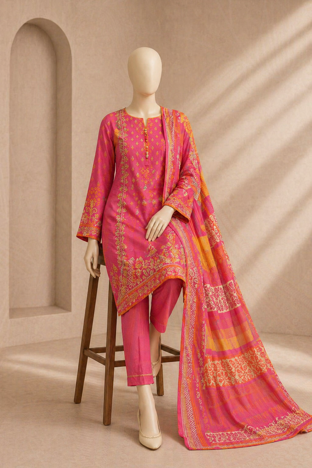 D#718 pink Printed 3PC Summer Collection