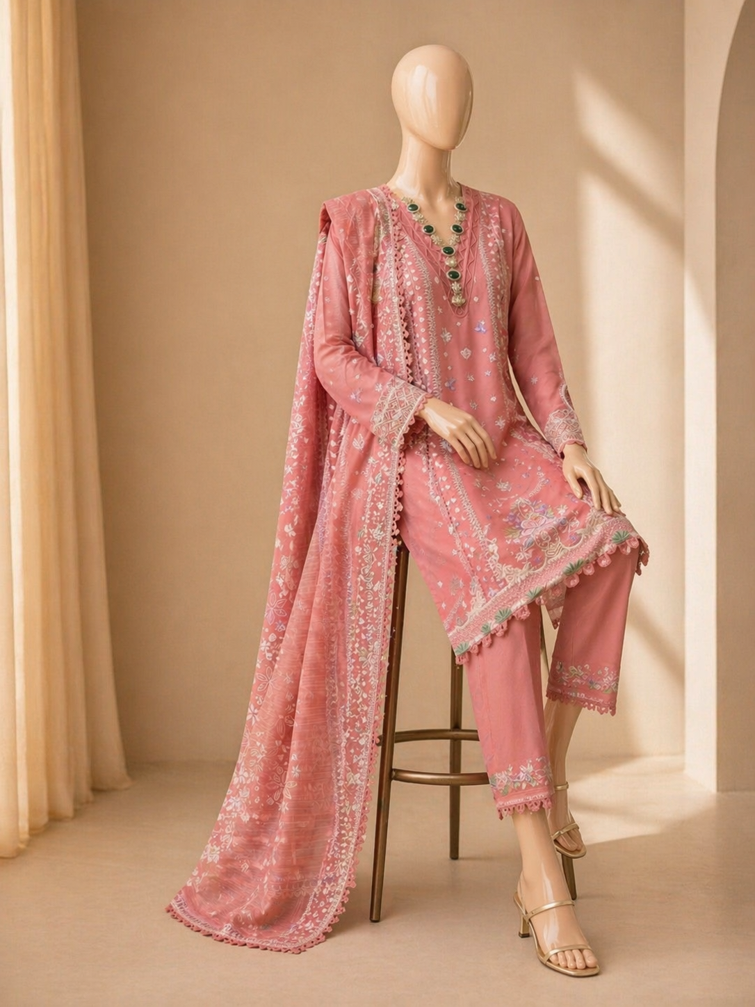 Qalamkar Embroidered lawn Three Piece D-269