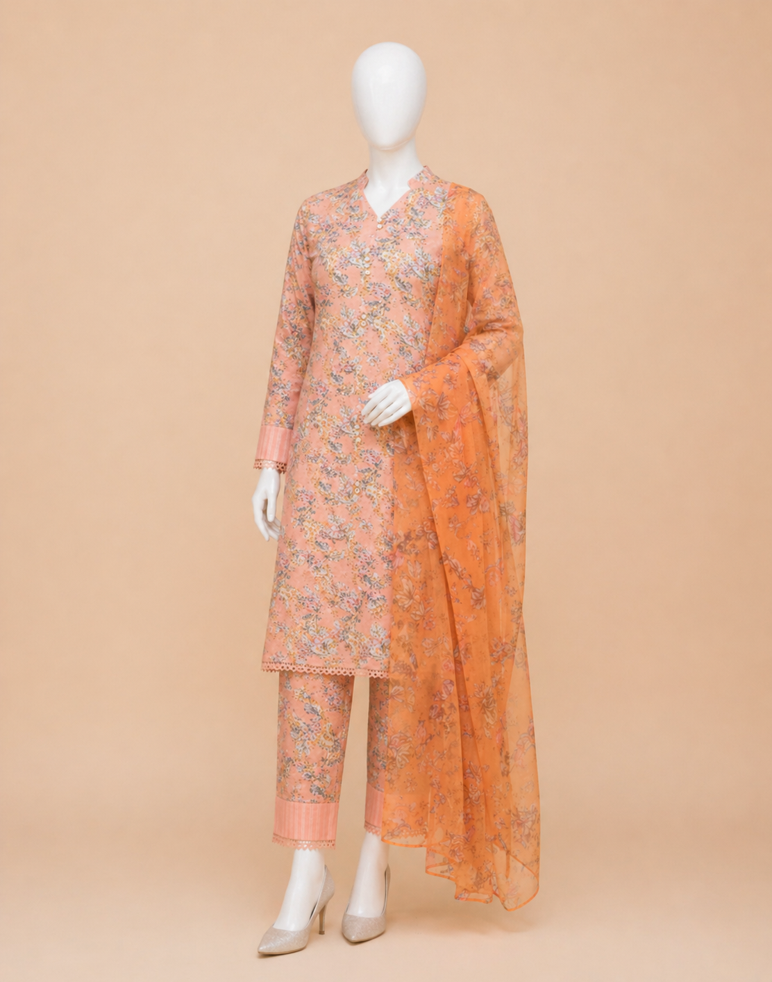 AC-03 Peach Printed Airjet Viscous Silk 3pc Wt