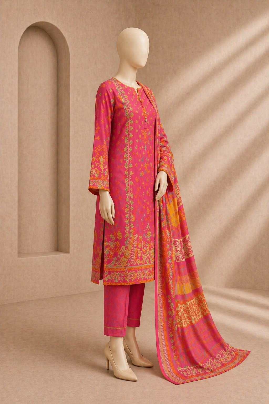 D#718 pink Printed 3PC Summer Collection