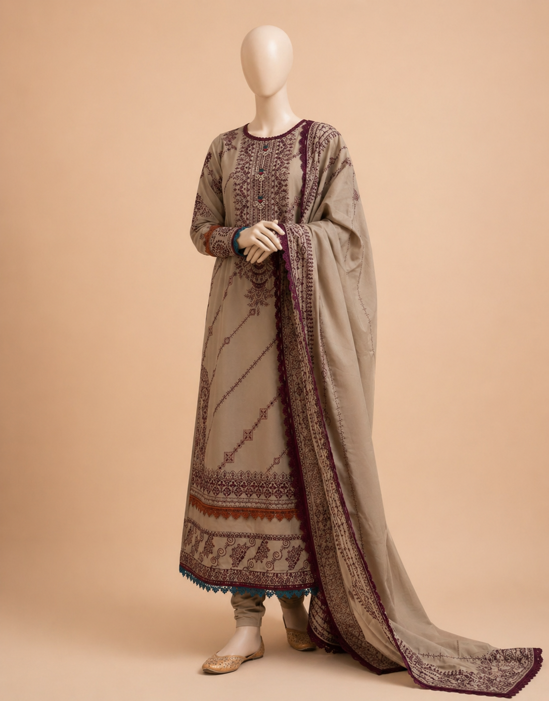 Florant Flo-185 Embroidered Dhanak 3PC