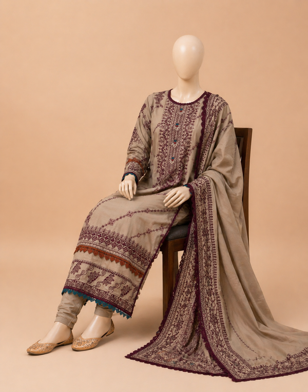 Florant Flo-185 Embroidered Dhanak 3PC