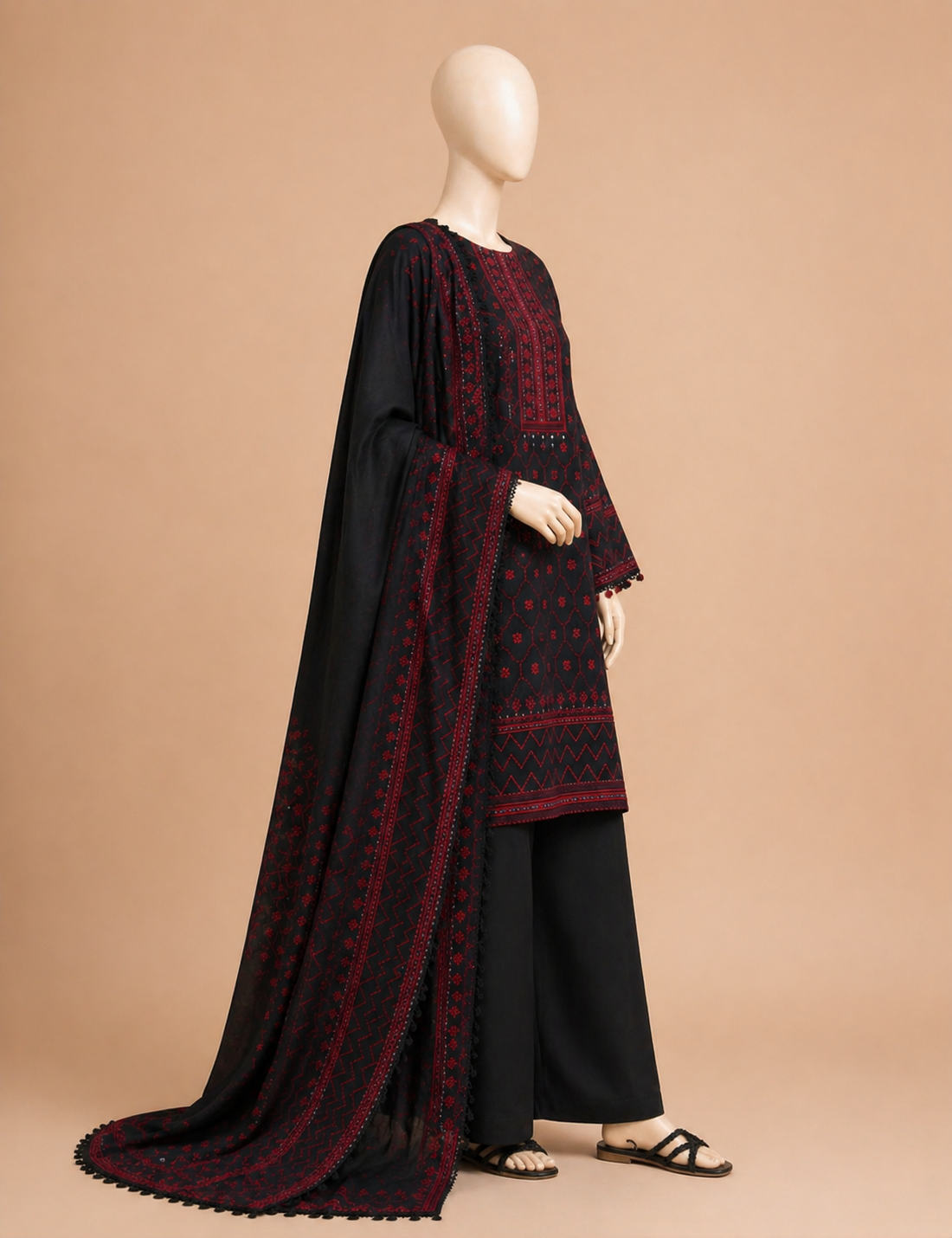 Cross Stitch Black Embroidered Dhanak 3PC Winter D-88
