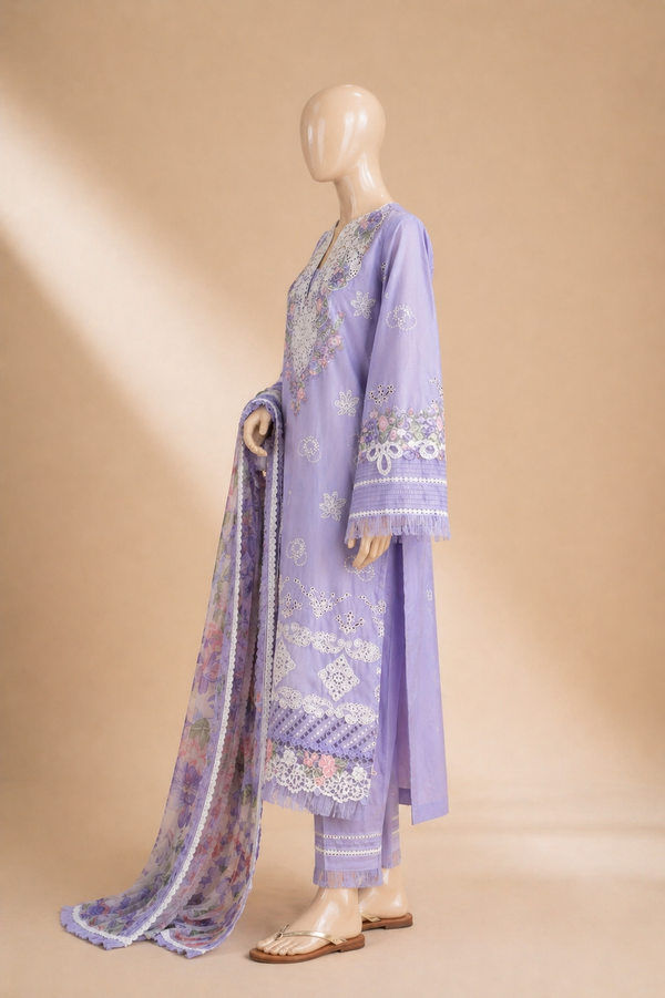 Elaf lavender love ChikenKari Embroidered Three Piece Lawn Collection