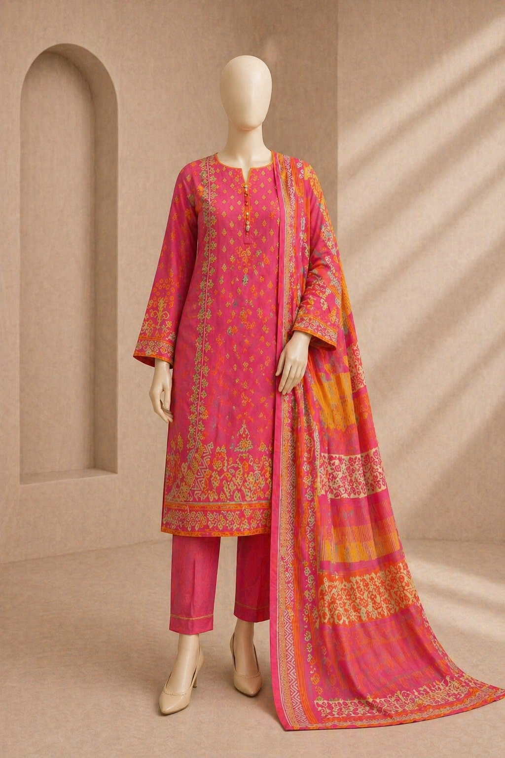 D#718 pink Printed 3PC Summer Collection