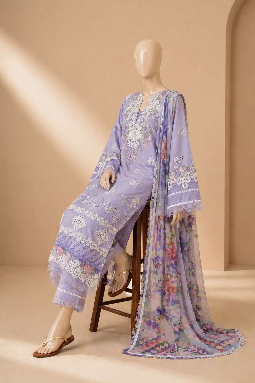 Elaf lavender love ChikenKari Embroidered Three Piece Lawn Collection