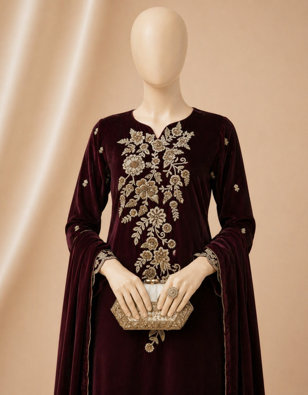 Embroidered Velvet 2PC Azure-218