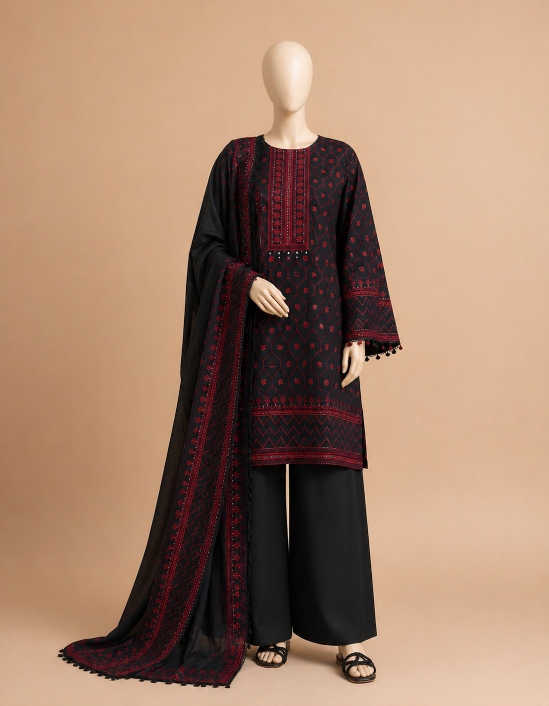 Cross Stitch Black Embroidered Dhanak 3PC Winter D-88