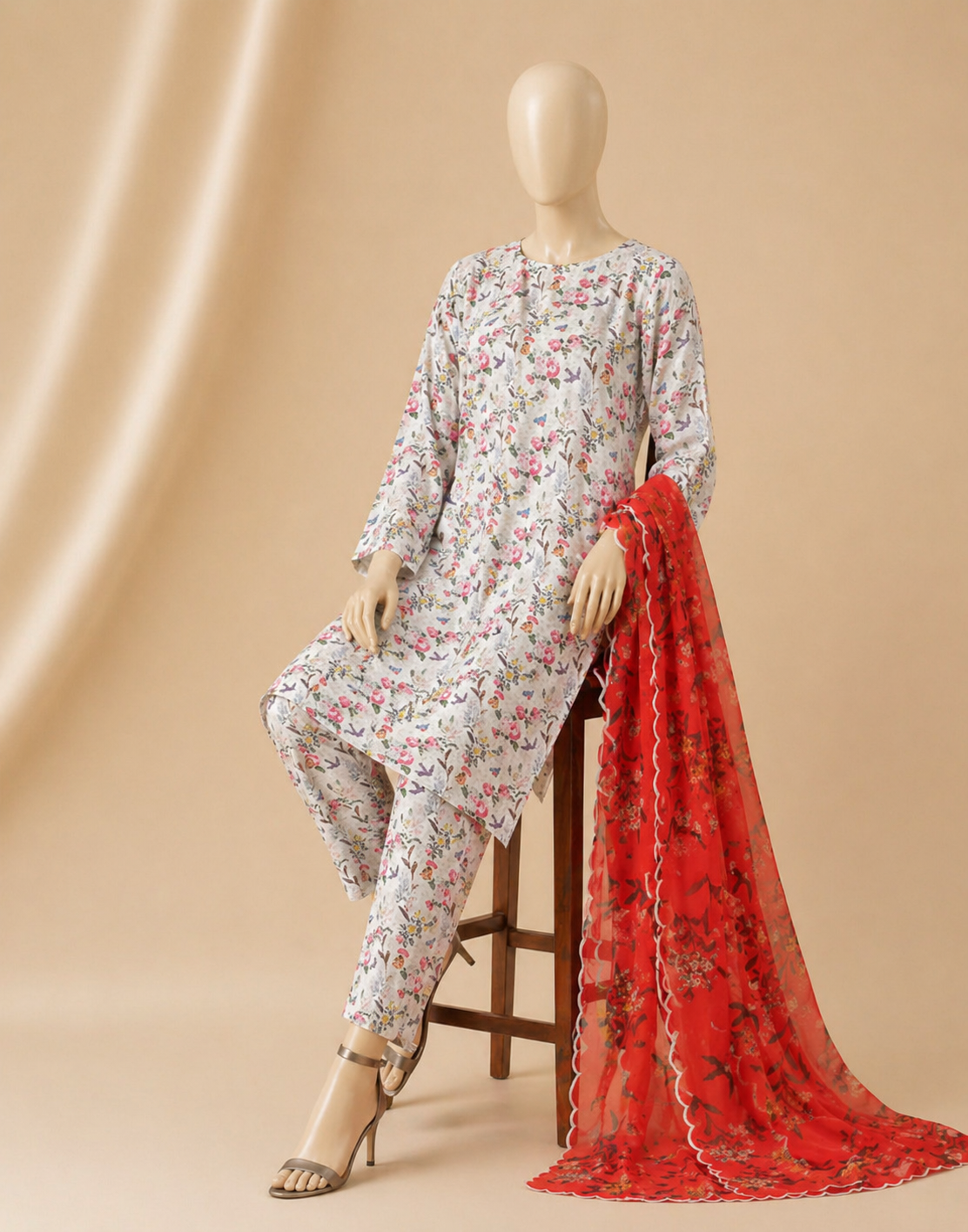 AC-02 White Printed Airjet Viscous Silk 3PC