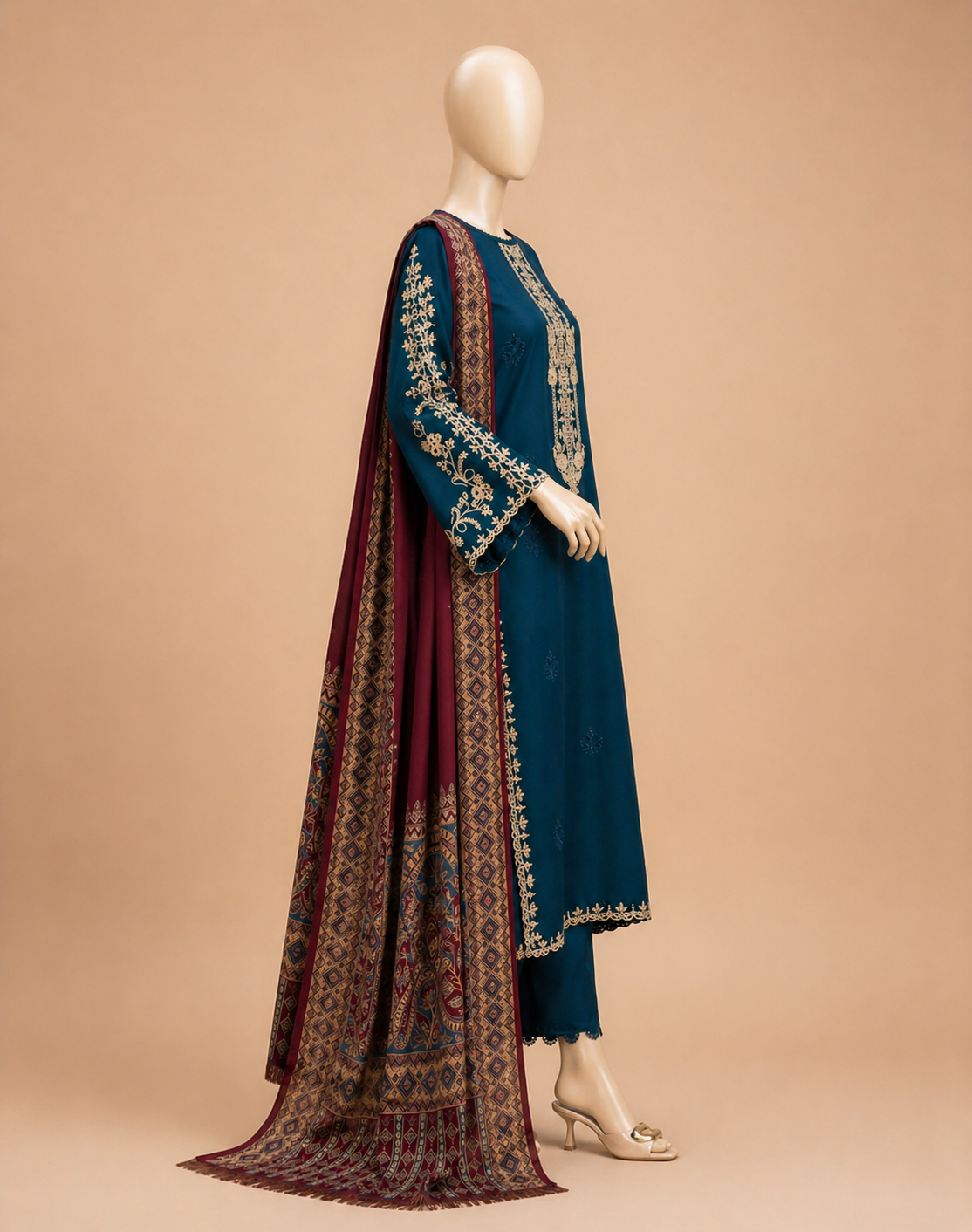 Izel Embroidered Dhanak 3PC COCO-145