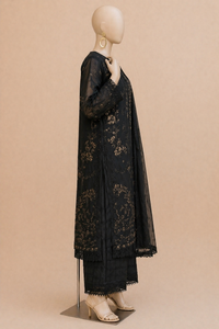 black lawn Embroidered three piece
