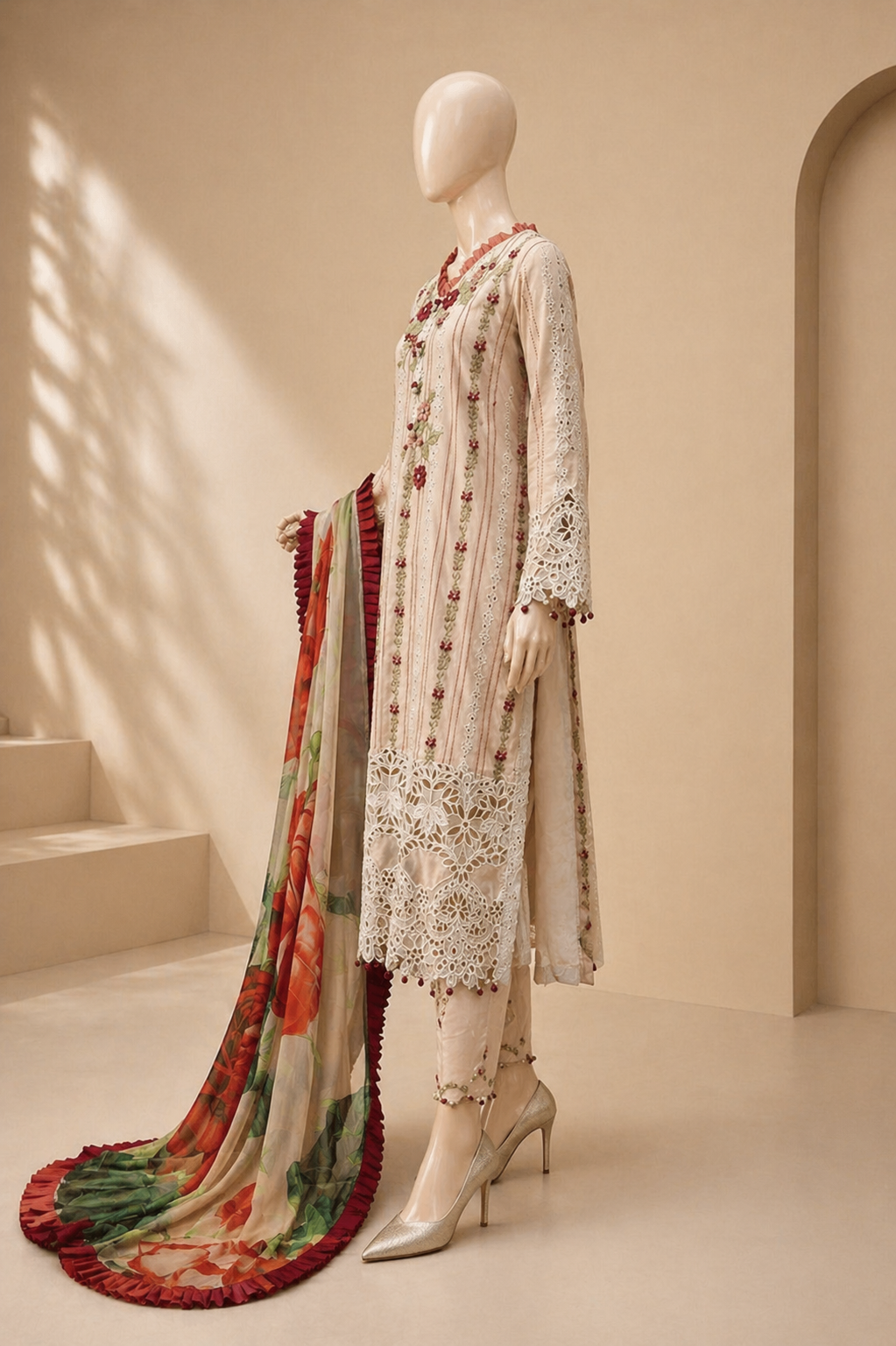 Mushq Embroidered lawn Three Piece D-212