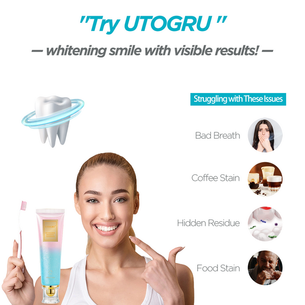 UTOGRU Whitening Toothpaste with Free Toothbrush – Teeth Brightening & Fresh Breath Formula